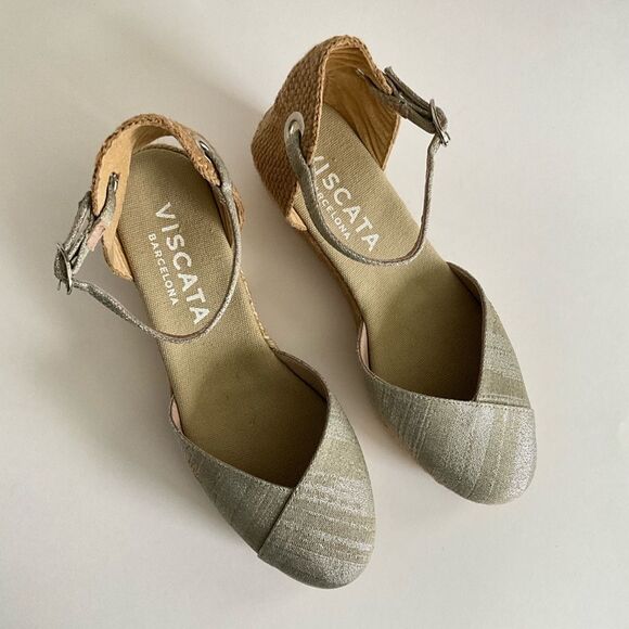 Viscata Barcelona Canvas Wedge Sandals Espadrille Ankle Strap Gray 39 - Picture 10 of 12